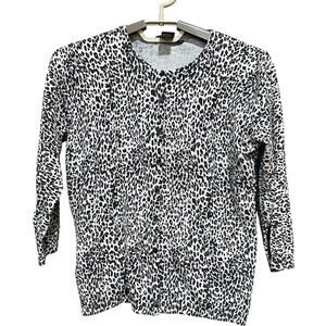 Silx By August Silk Cardigan Sweater Size M Gray Black Leopard MISSING BUTTON